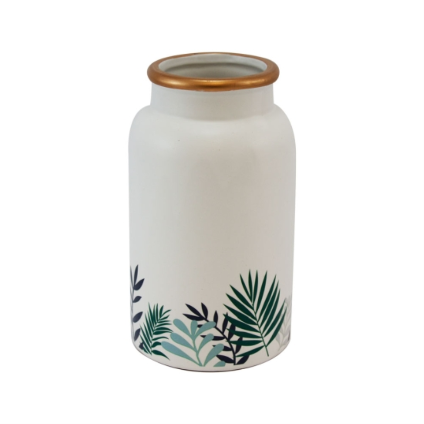 Vase mit Blattmuster und goldenem Rand 25x11.5x11.5cm Weiss (Aktion, Preis alt: 9.85CHF)