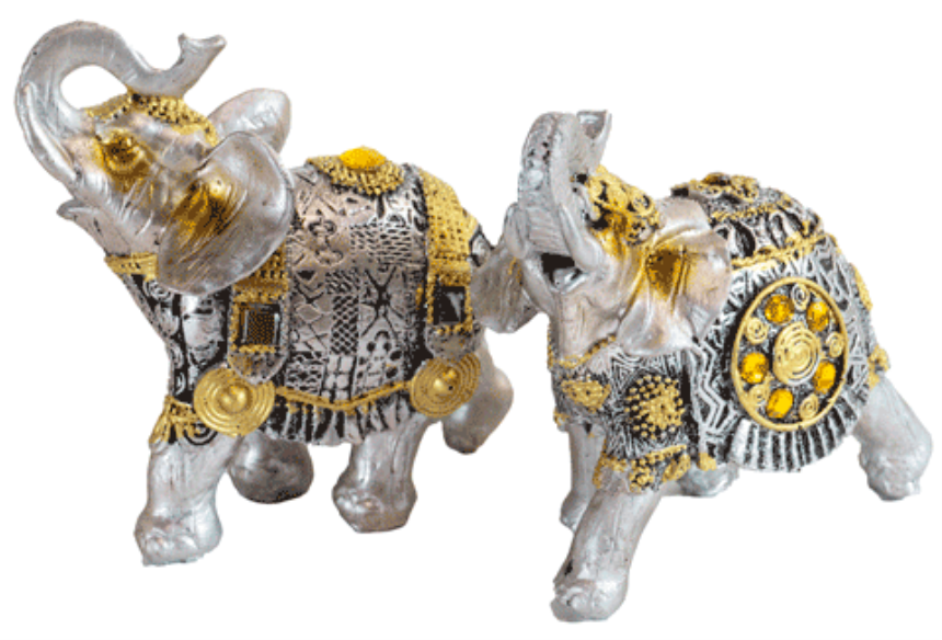 Elefant silber mit goldenen Verzierungen Polyresin S 10x9x4cm