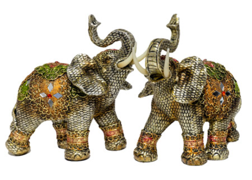 Elefant silber mit goldenen Verzierungen Polyresin L 20x18x9cm