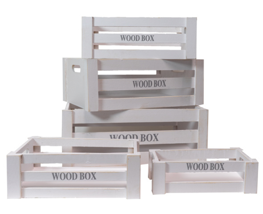 Box mit Schriftzug Wood Box weiss 38x28x15cm 5er Set  Holz