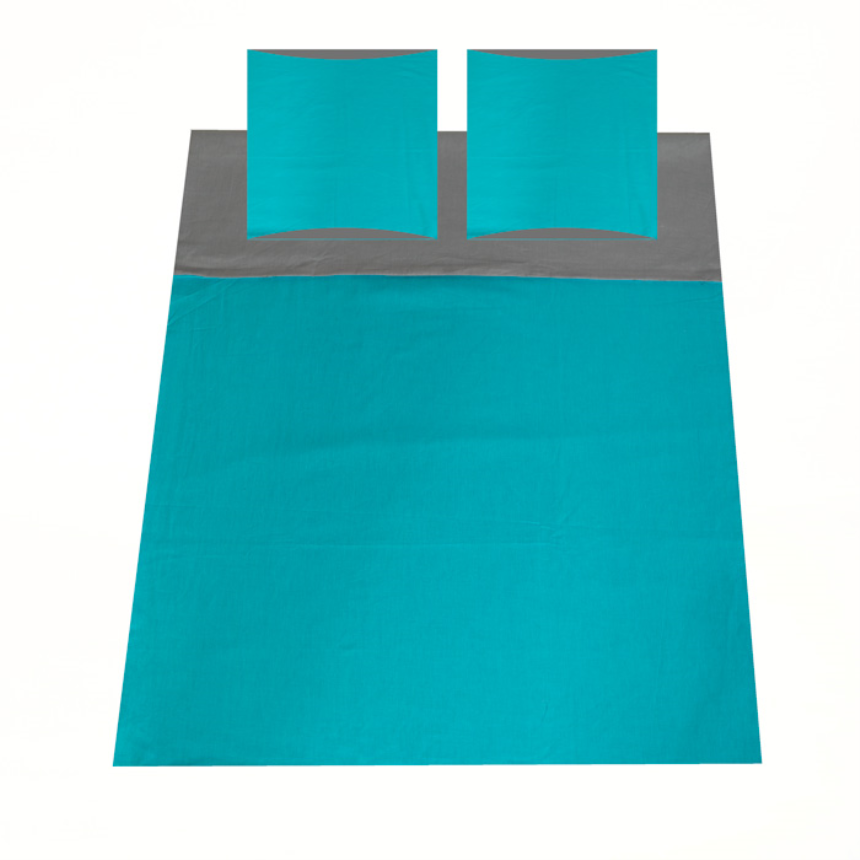 Bettgarnitur uni grau und blau 200x210cm und 65x65cm (2) 100% Baumwolle
