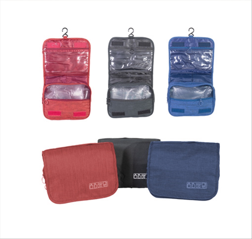 Necessaire zum H&amp;#228;ngen 23x19x10cm Polyester 210g dunkelblau, schwaz rot uni 3ass
