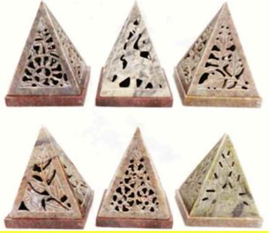 R R&amp;#228;ucherpyramide Speckstein h8.75cm geschnitzt INDIEN