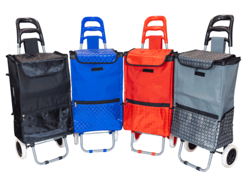 Einkaufswagen mit Fronttasche und Seitentaschen 1mx36x25cm uni soft-satiniert 4ass