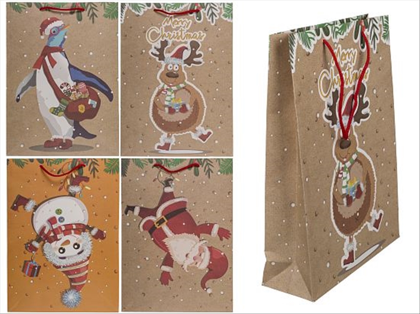 Geschenktasche lustige Weihnacht 4 Design ass 25x8.5x34.5cm 12 Stck im Polybeutel