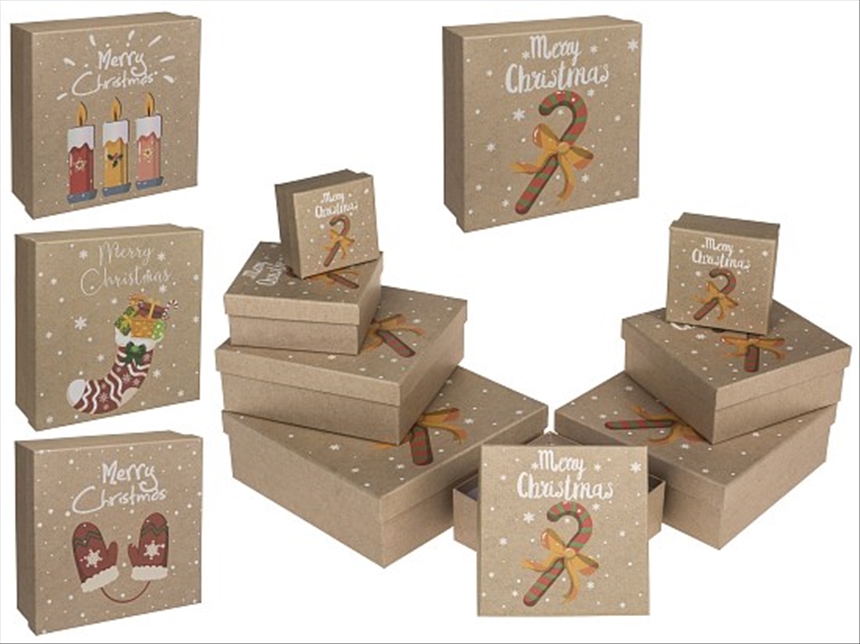 Geschenkbox 8er Set 4 Design ass 22.5x22.5x8cm