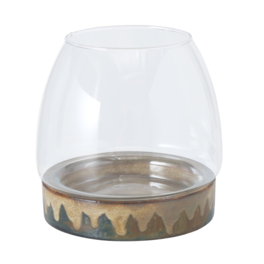 Windlicht H 16cm Glas Steingut