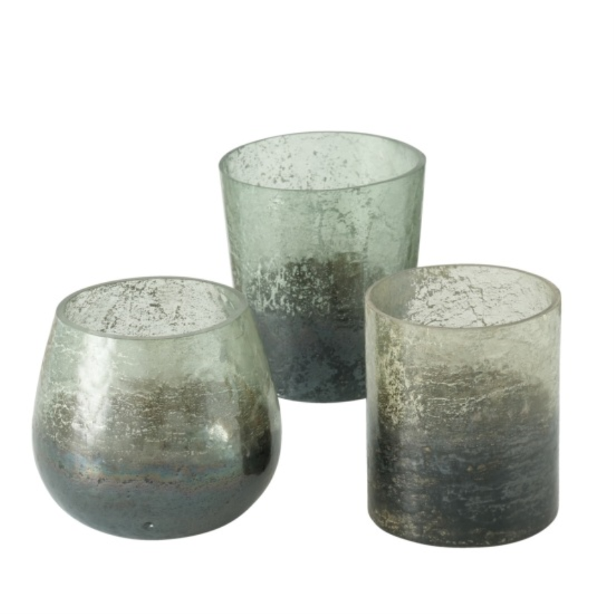 Windlicht gr&amp;#252;nlich 3ass H 13cm Glas