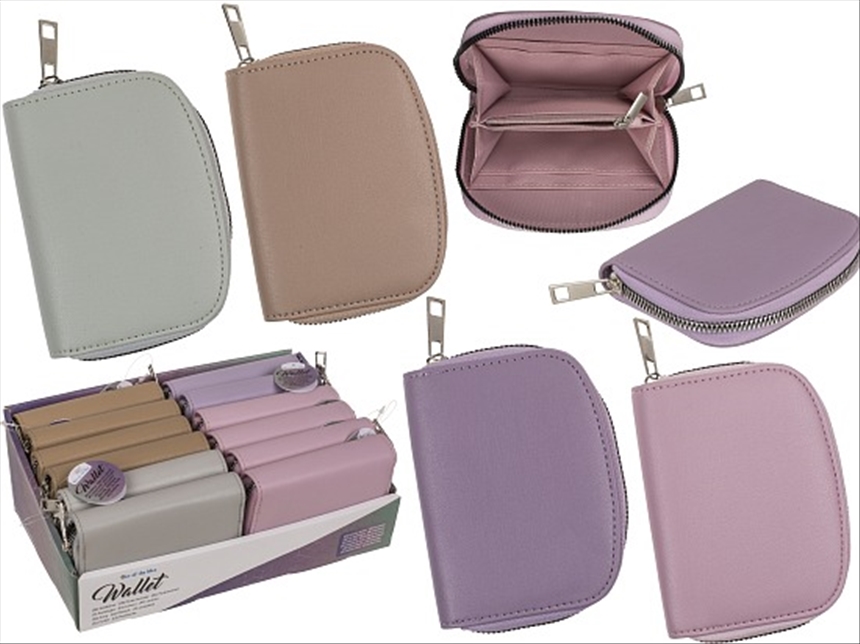 Portemonnaie Pastell mit Reissverschluss 4ass 12x9cm 12Stk im Display Kunstleder