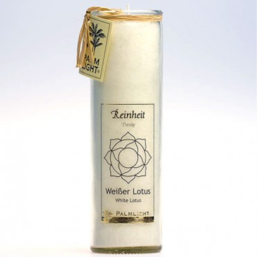 CHAKRAKERZE Weiss - White Lotus im Glas 100% pflanzlich Kerze 20cm