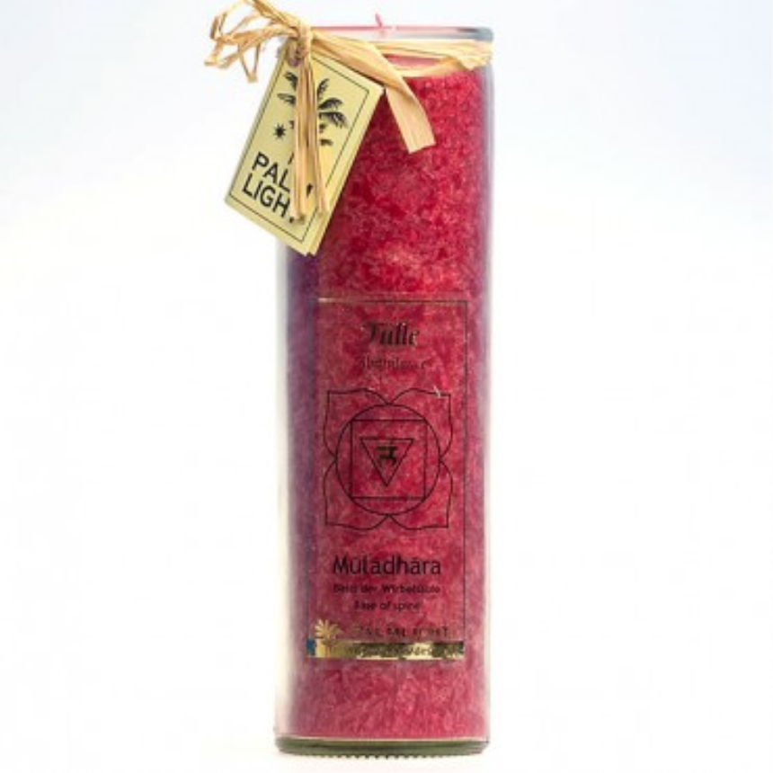 CHAKRAKERZE Rot - Muladhara im Glas 100% pflanzlich Kerze 20cm