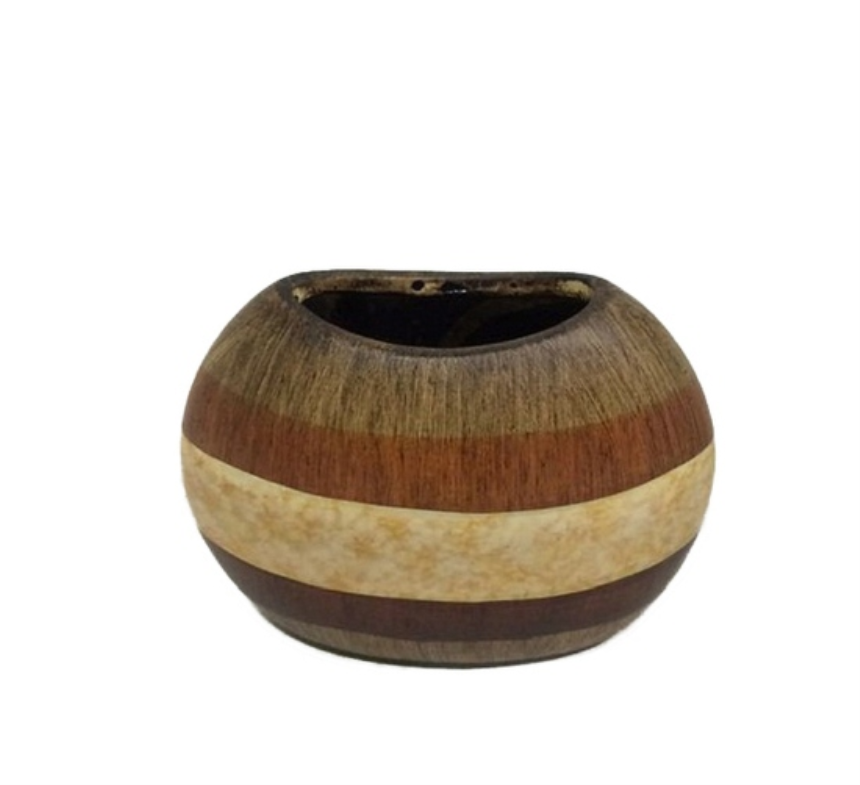 Vase Holzoptik gestreift in Erdt&amp;#246;nen oval Keramik 21.5x11.5x16cm