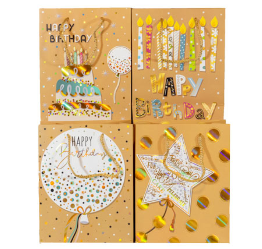 Geschenktasche 23x18x8cm Happy Birthday 4ass