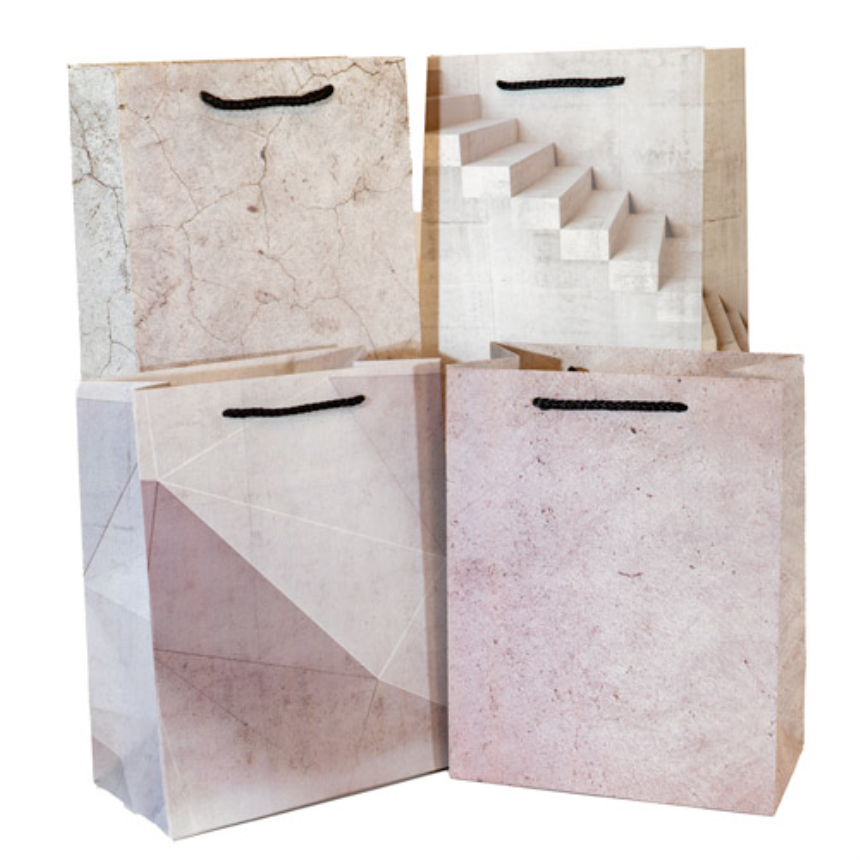 Geschenktasche 23x18cm Stein-Betonmotiv 4ass