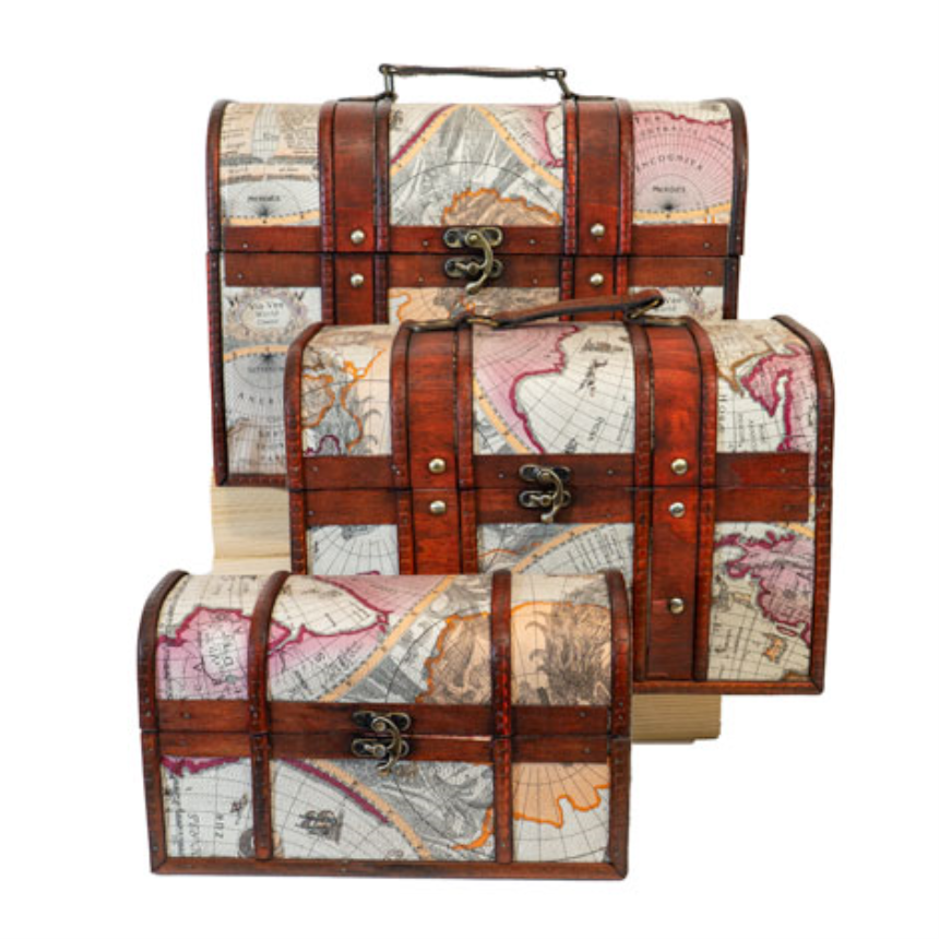 Truhen 3er Set 35x22x26 + 30x17x20 + 24x10x14cm Holz/Karte