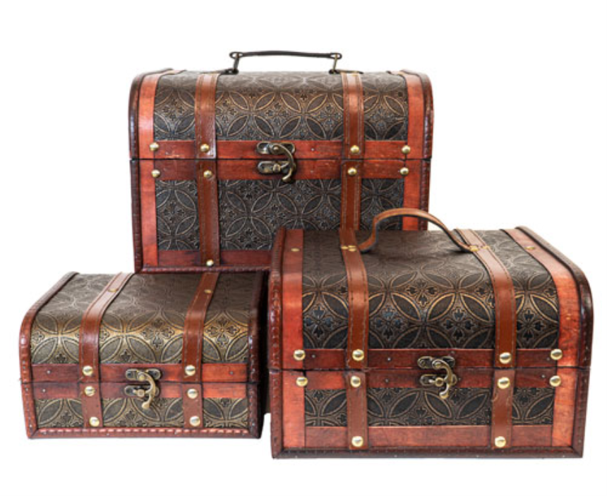 Truhen 3er Set 30x27x20 + 24x22x14 + 19x16x10cm Holz