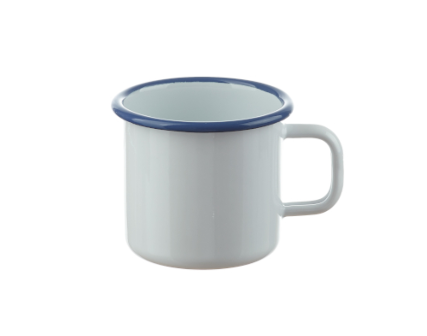 Emaille weiss mit blauem Rand Becher 8cm