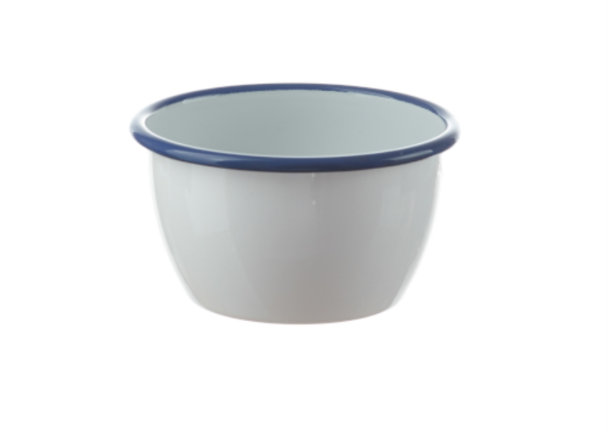 Emaille weiss mit blauem Rand Schale tief D 12cm