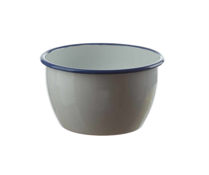 Emaille weiss mit blauem Rand Schale tief D 18cm