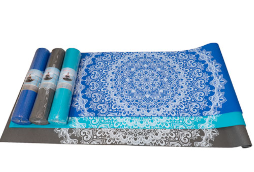 Yogamatte bedruckt PVC 174x61cm Dicke 6mm blau, grau, t&amp;#252;rkis 3ass