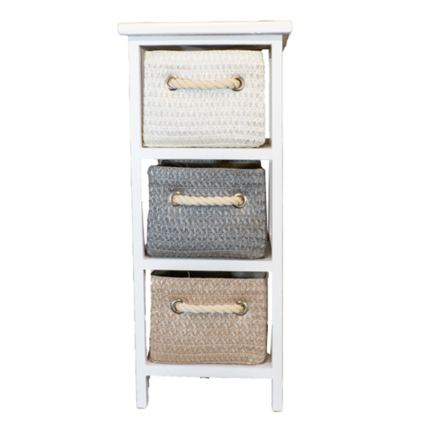 M&amp;#246;bel weiss mit 3 K&amp;#246;rbe grau/beige/weiss 25x25x58cm