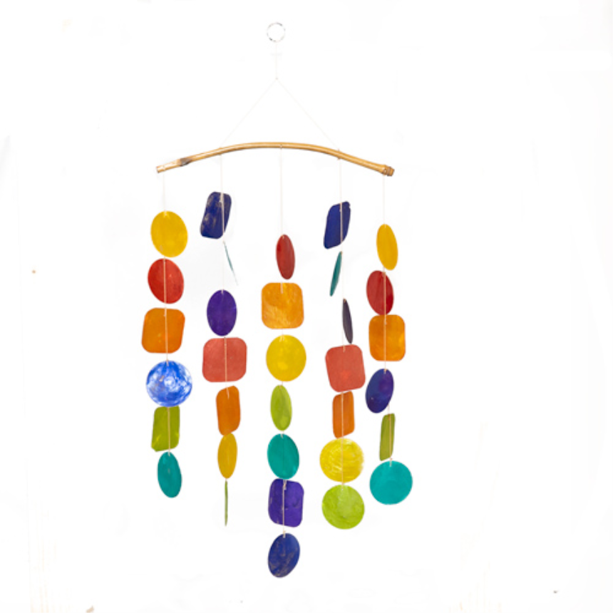 Windspiel mit Capizmuschel bunt Rattan 59cm