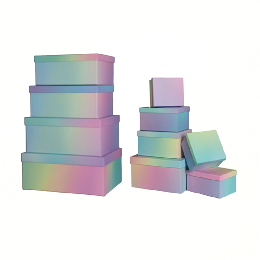 Geschenkboxen 10erSet 19x13x7.5- 37.5x29x16cm Regenbogenverlauf