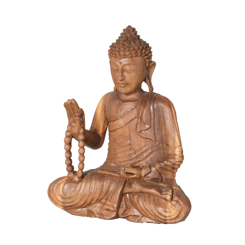 Buddha mit Malakette 30cm Suarholz dunkel