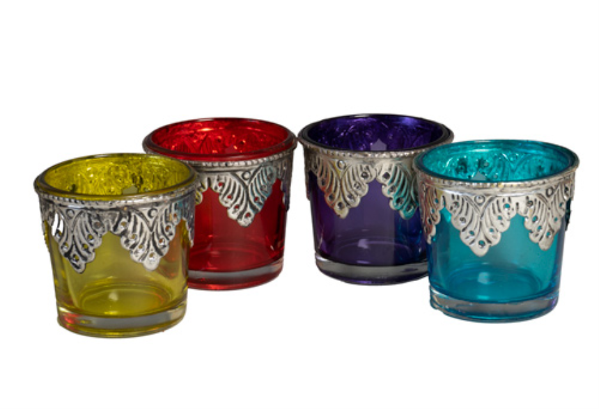 Windlicht Glas mit Metalldekor 6cm uni ass INDIEN
