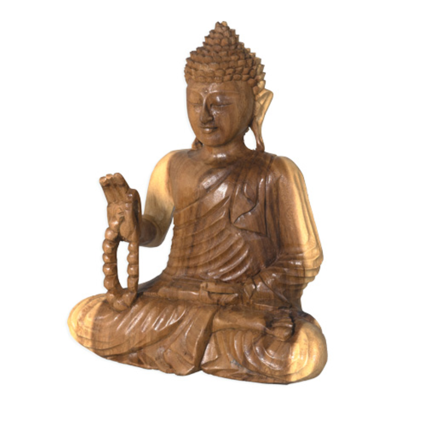 Buddha mit Malakette 30cm Suarholz hell