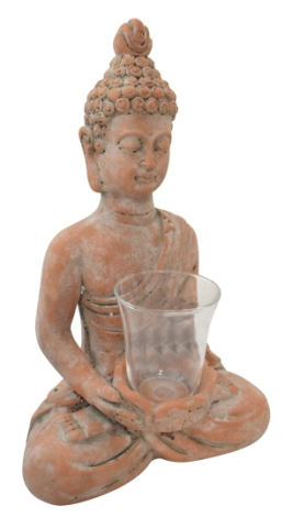 Buddha mit Windlicht 24.5x17x38.5cm Steingut Backstein