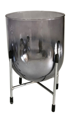 Windlicht mit Metallgestell grau silber Farbverlauf 12x12x19cm Glas