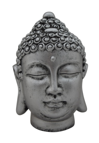 Buddha Kopf antiksilber 17x12cm Polyresin