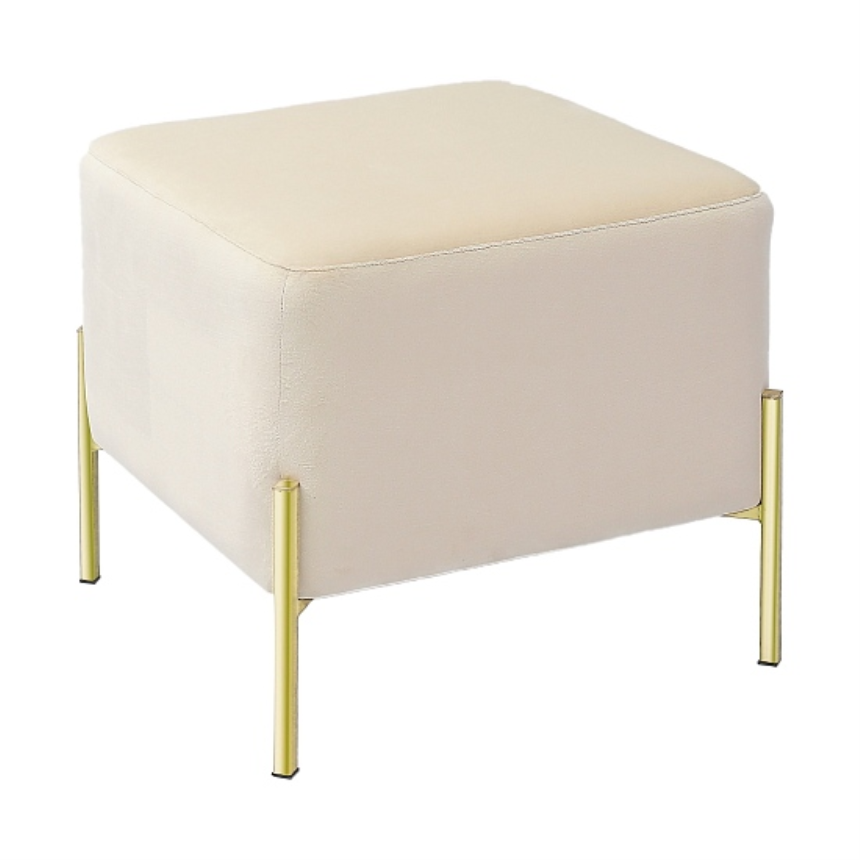 Hocker Pouf Samt creme mit goldfarbenen Metallbeinen 46x46x44cm