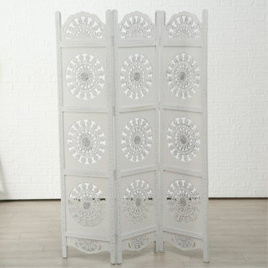 Paravent weiss B137cm H184cm Mangoholz