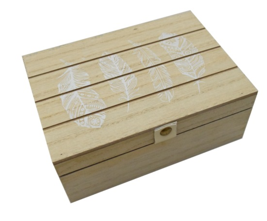 Box mit Deckel Federapplikationen natur weiss 17x12x6.5 Holz