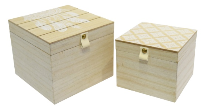 Box mit Deckel 2er Set Applikationen natur weiss Holz