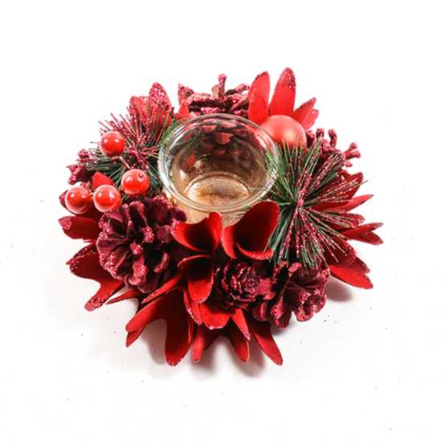 Weihnachtsgesteck f&amp;#252;r 1 Kerze rot 16x7cm