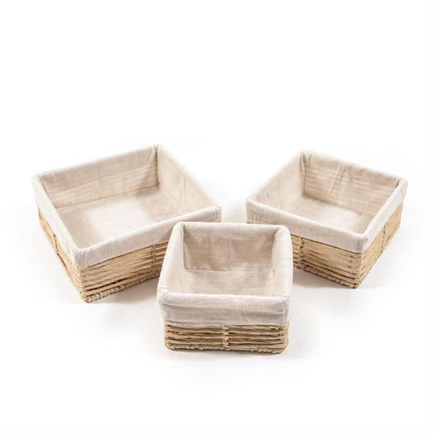 Korb 3er Set mit Stoff natur 26x26cm10cm Papier/Metall