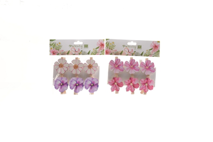 Dekoklammern 6er Set Bl&amp;#252;ten 2ass 3.5x4.5cm Holz