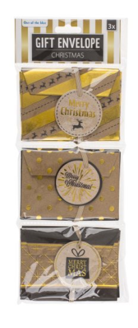 Geschenkumschlag für Geld 3er Set Merry Christmas gold/braun 11x8x1cm