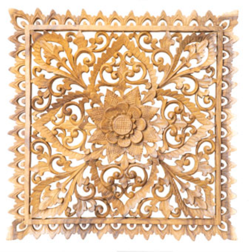 Wand Relief quadratisch 50cm helles Holz