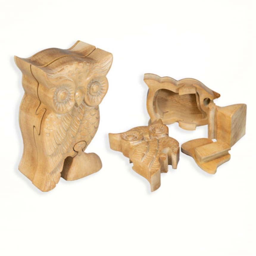 Schatulle Eule helles Holz