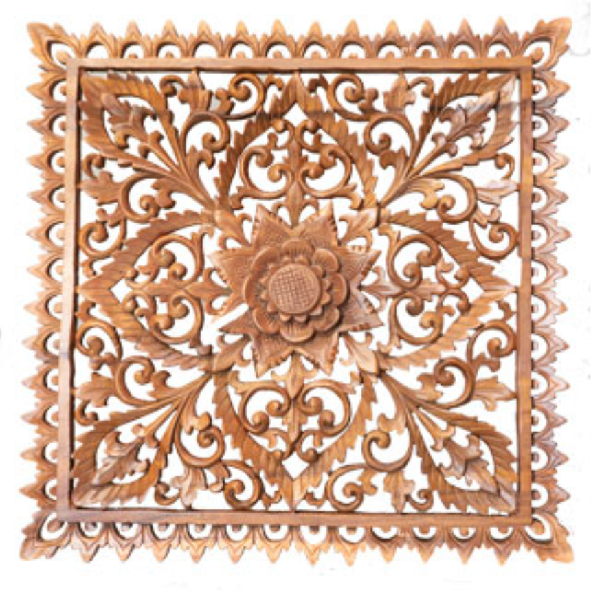 Wand Relief quadratisch 50cm dunkles Holz