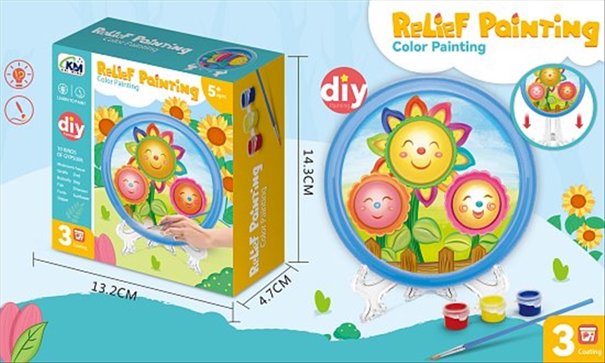 Mal Set mit Blumenrelief aus Gips Verpackung 13.2x14.3x4.7cm