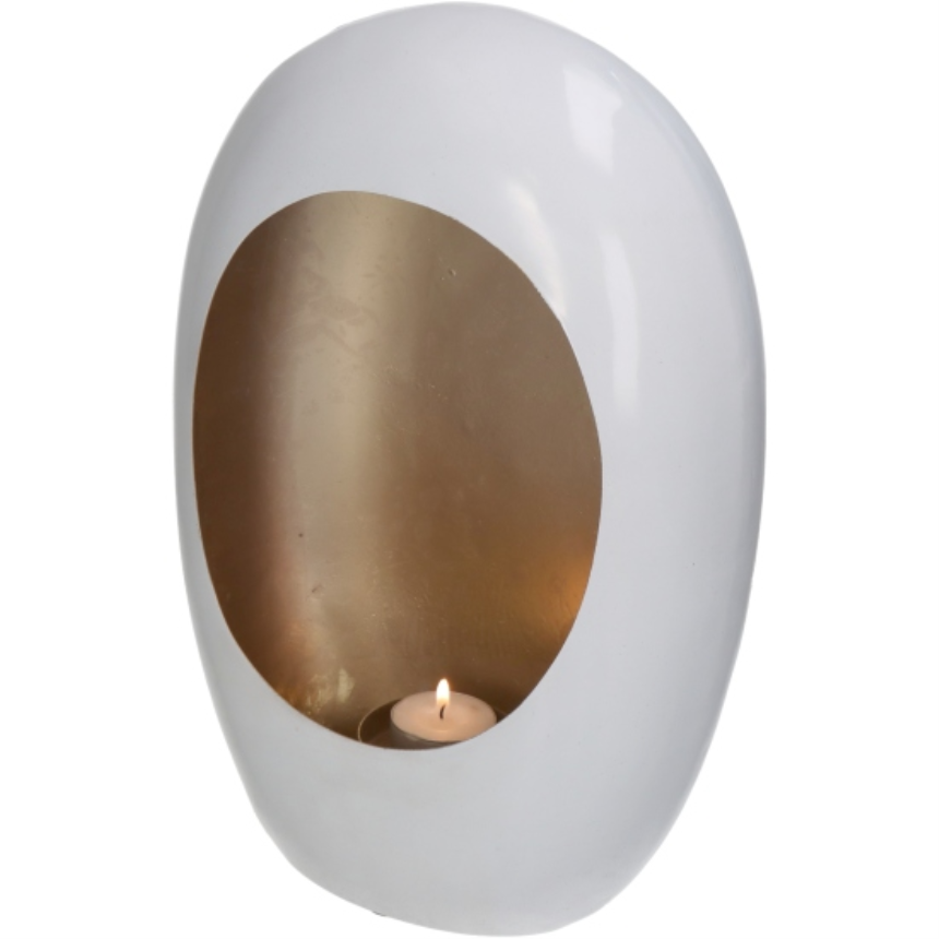 Windlicht weiss und goldfarben 22x10x30 Metall
