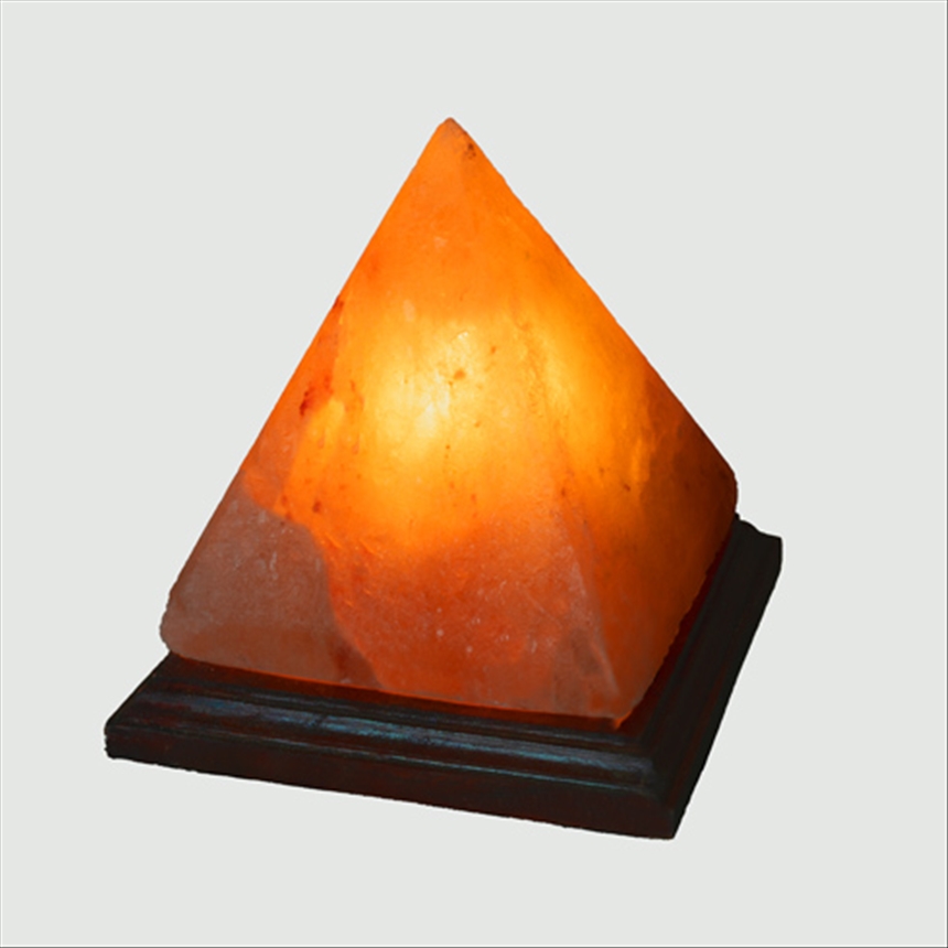 Himalayasalz-Lampe Pyramiden 15x15cm mit Holzsockel+ELEKTRIK+BIRNE 15W