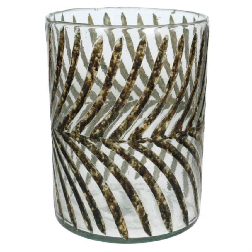 Windlicht mit Bl&amp;#228;ttermotiv 15x15x20cm Glas