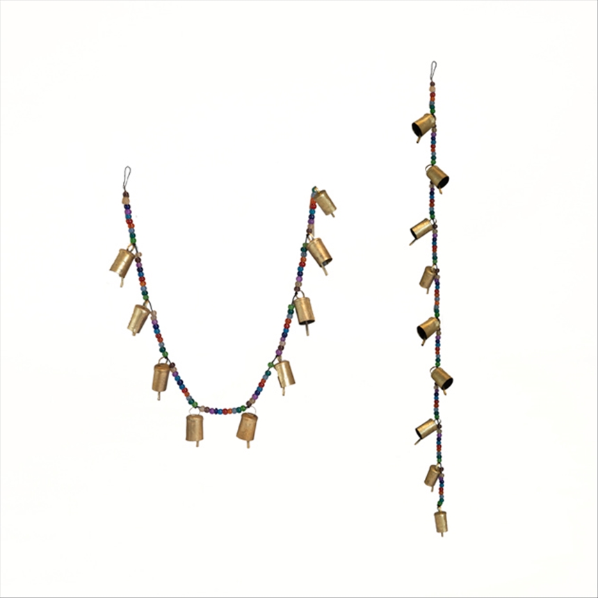 H&amp;#228;nger Perlengirlande 110cm mit 10 Glocken Metall golden INDIEN