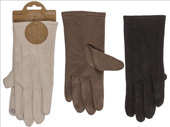 Handschuhe Damen Winter mit Streifen und Touchfunktion 3ass 100% Polyester Wildleder-Imitat